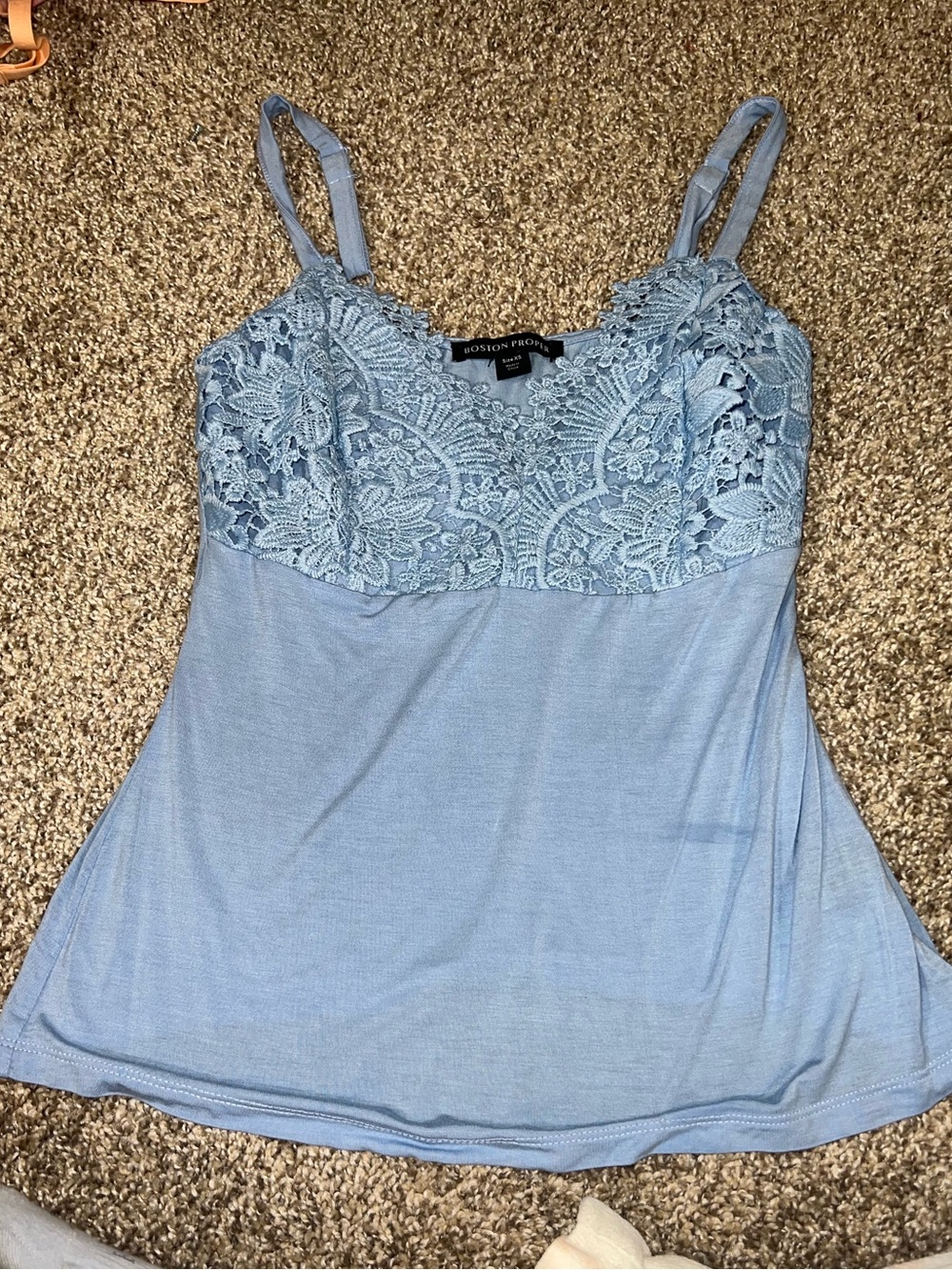Boston Proper Blue Floral Lace-Detail Tank Top XS